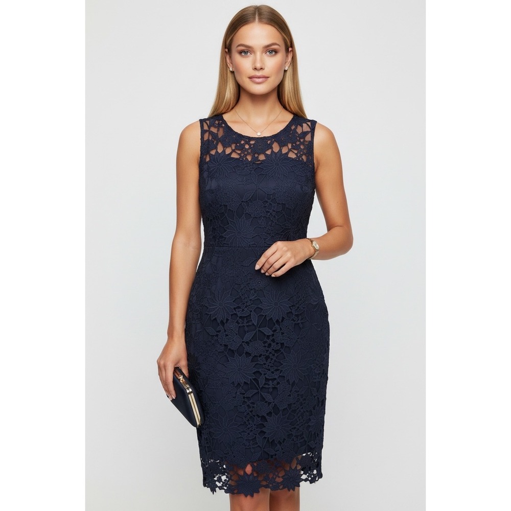 NEW All & Well Navy Blue Floral Lace Sheath Dress XXL Sleeveless Cocktail Formal